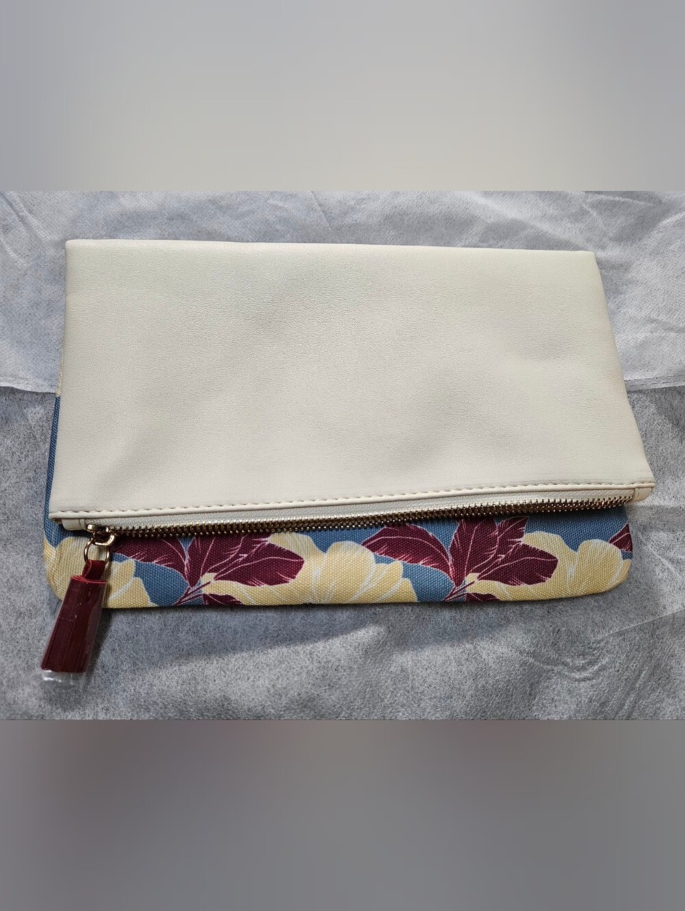 Rachel Pally Cream Fold-Over Clutch with Floral Accent